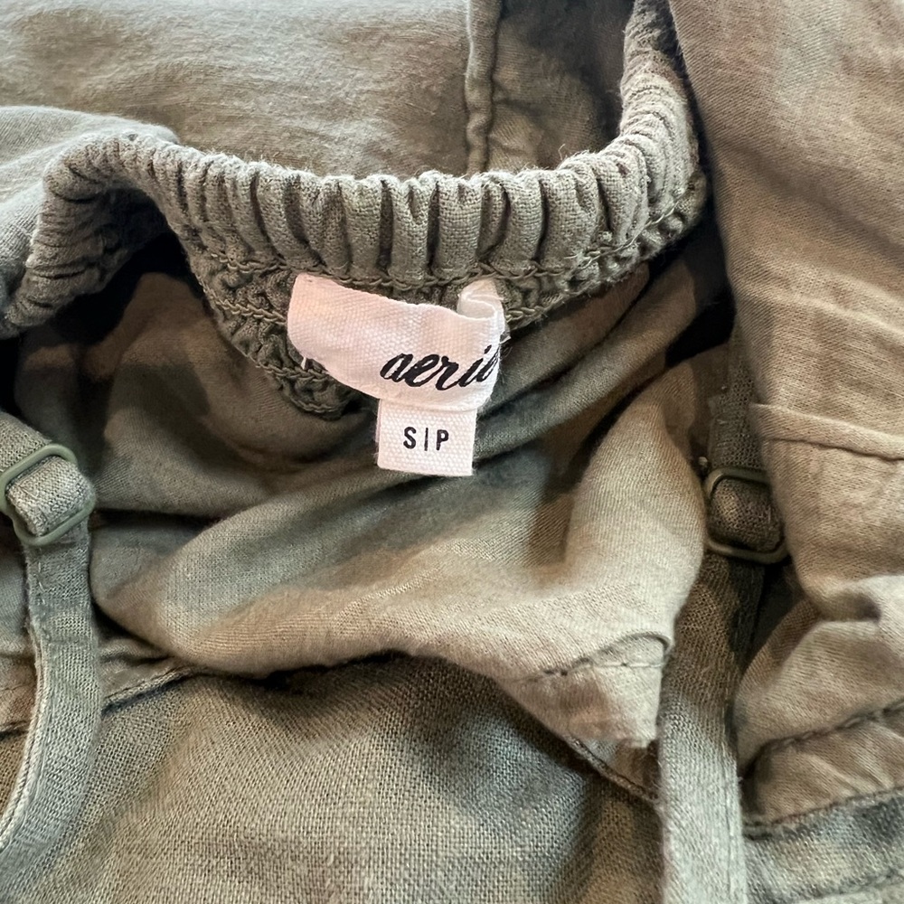 aerie Olive Green/Sage Dress Small Petite Pockets Linen Blend - Picture 14 of 14